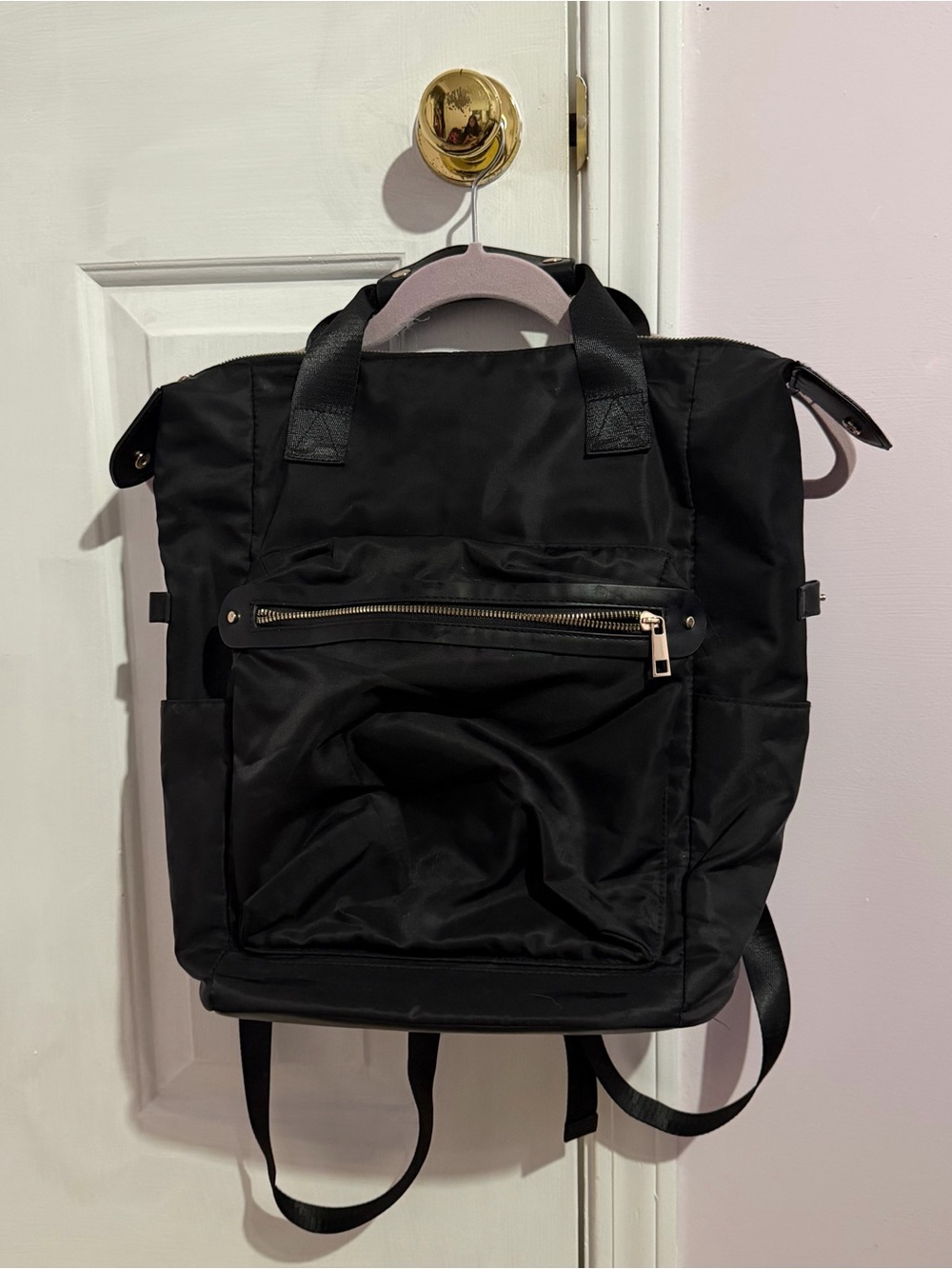 Black Men's Nylon Backpack Tote - Versatile Carry